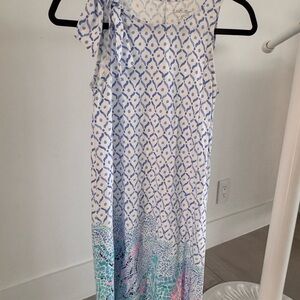 Lilly Pulitzer White and Blue Patterned Sleeveless Tie-Shoulder Dress